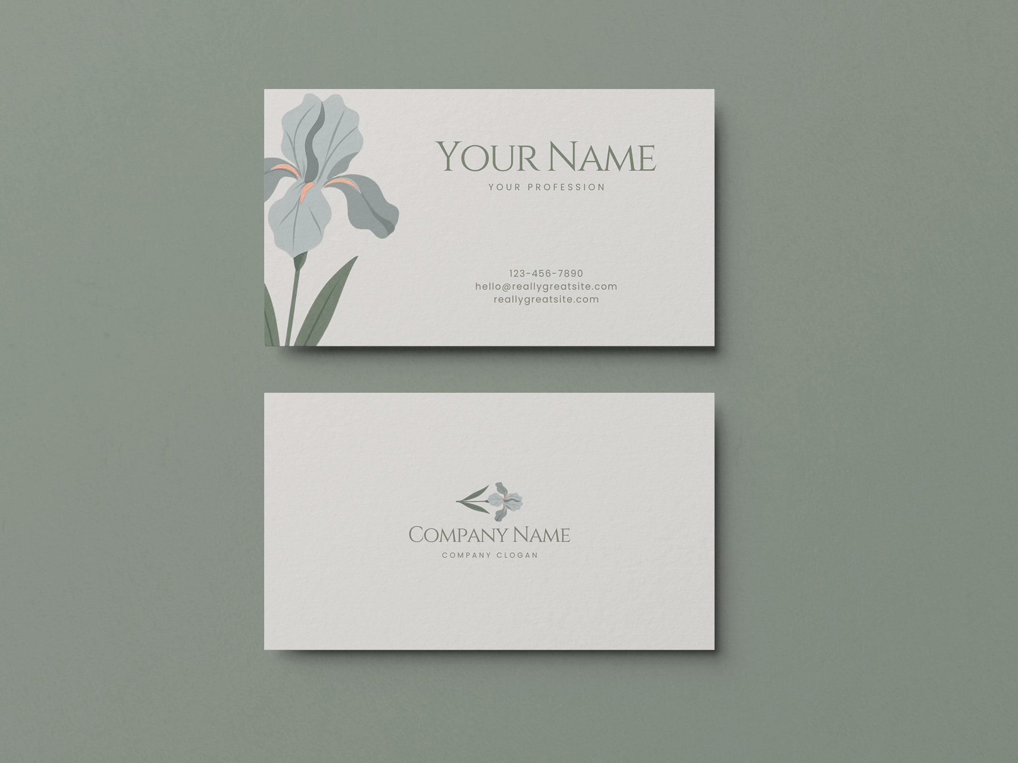 Elegant Iris Floral Business Card Template | Editable Canva Design