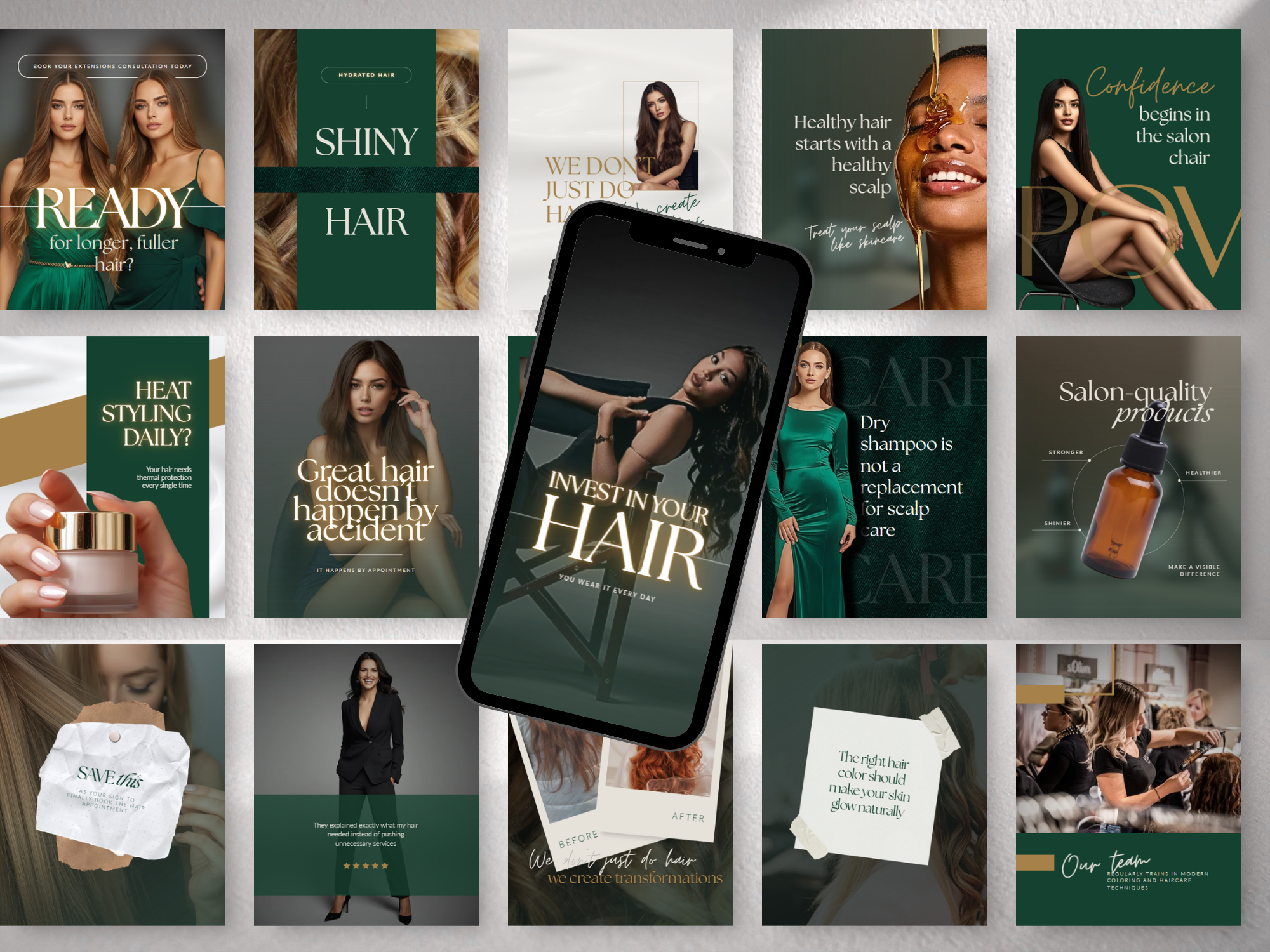 Luxury Hair Salon Canva Template Bundle | 30 Instagram Posts + 30 Stories + 12 Highlights + 2 Carousels | Beauty & Hair Stylist Social Media Kit Luxury Hair Salon Canva Template Bundle | 30 Instagram Posts + 30 Stories + 12 Highlights + 2 Carousels | Beauty & Hair Stylist Social Media Kit