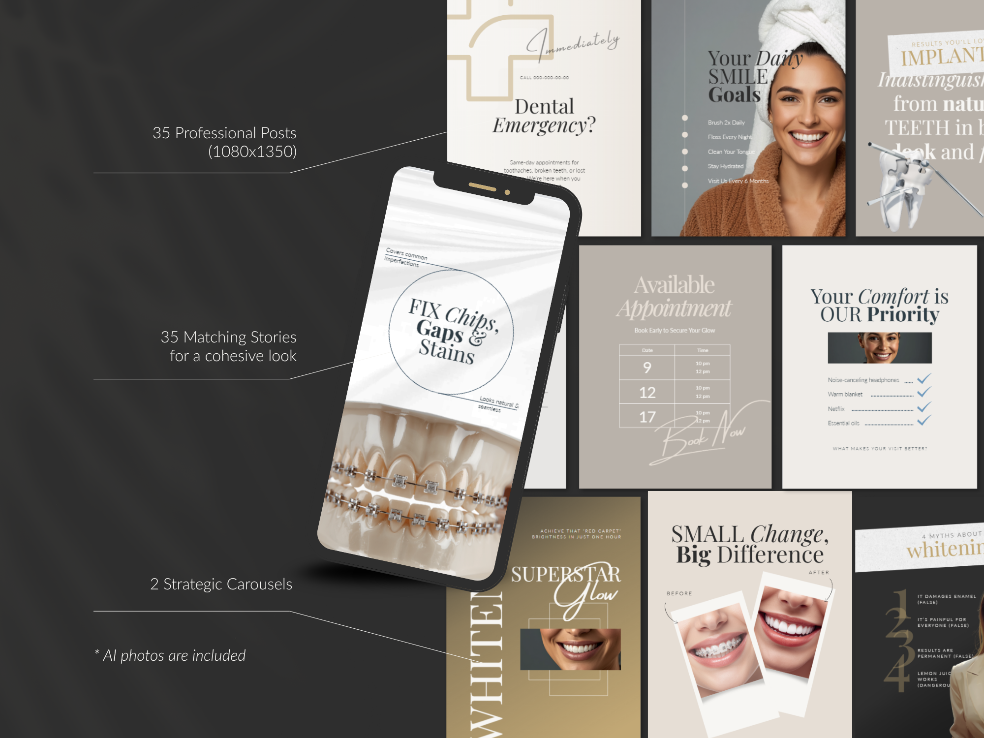 15 Beige & Gold Dental Instagram Kit
