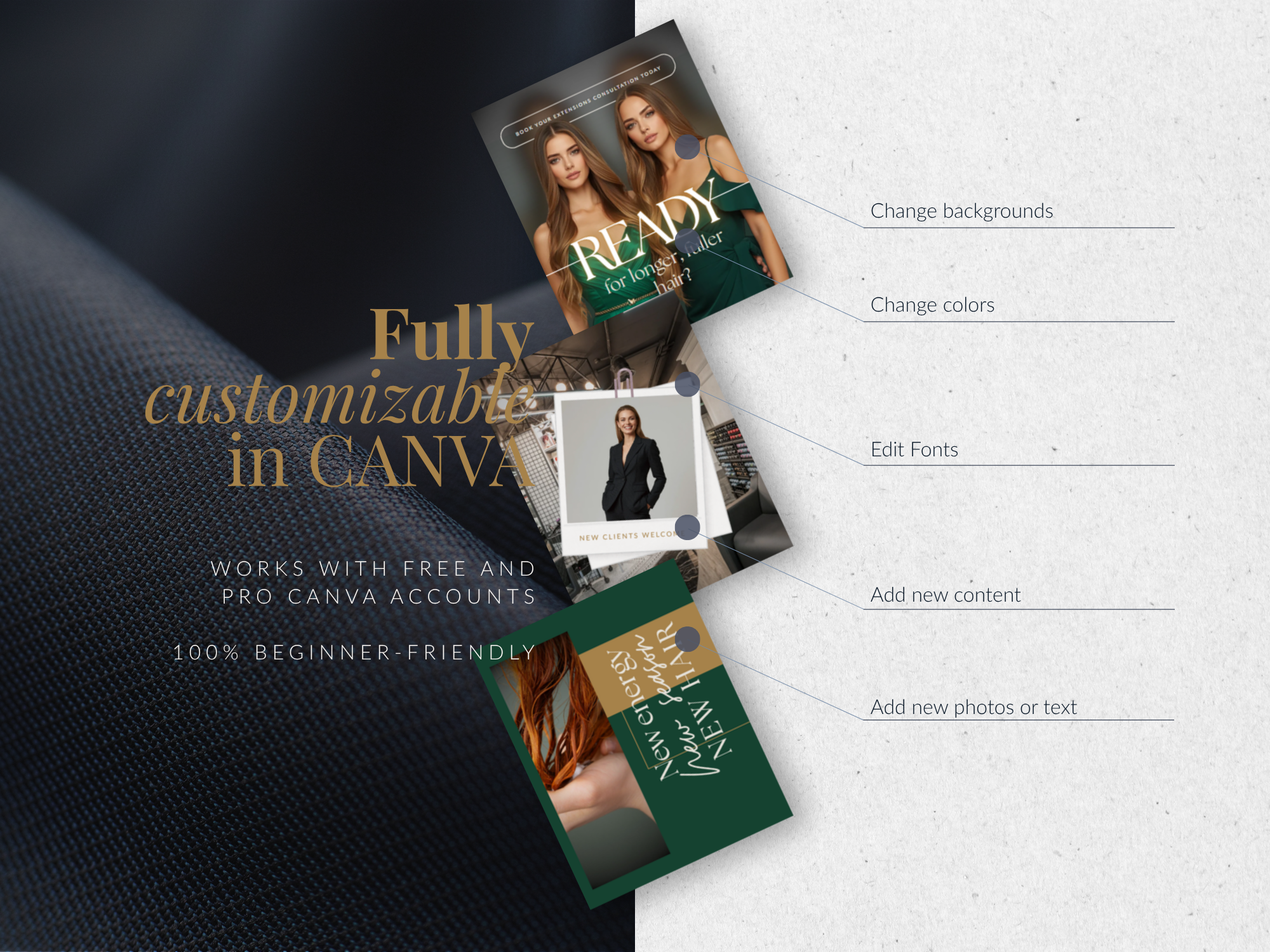 Luxury Hair Salon Canva Template Bundle | 30 Instagram Posts + 30 Stories + 12 Highlights + 2 Carousels | Beauty & Hair Stylist Social Media Kit Luxury Hair Salon Canva Template Bundle | 30 Instagram Posts + 30 Stories + 12 Highlights + 2 Carousels | Beauty & Hair Stylist Social Media Kit