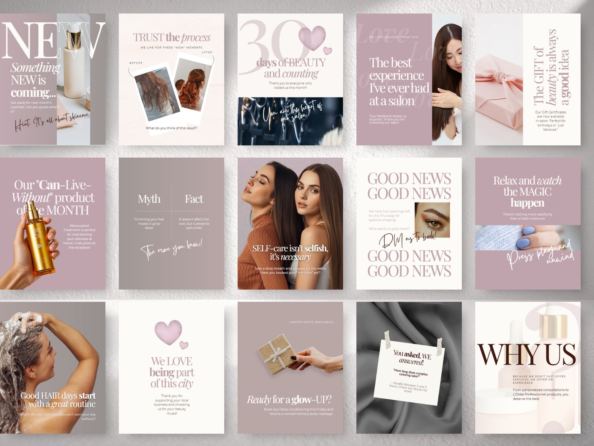 The Ultimate Beauty Salon Instagram Bundle – 74+ Blush Pink Canva Templates | 30 Posts, 30 Stories, 2 Carousels & 12 Highlights The Ultimate Beauty Salon Instagram Bundle – 74+ Blush Pink Canva Templates | 30 Posts, 30 Stories, 2 Carousels & 12 Highlights