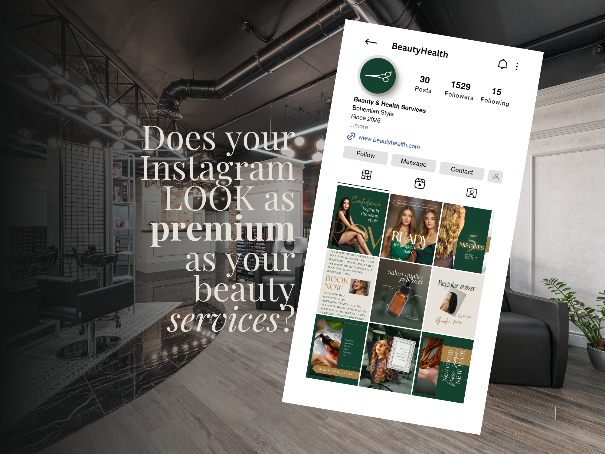 Luxury Hair Salon Canva Template Bundle | 30 Instagram Posts + 30 Stories + 12 Highlights + 2 Carousels | Beauty & Hair Stylist Social Media Kit Luxury Hair Salon Canva Template Bundle | 30 Instagram Posts + 30 Stories + 12 Highlights + 2 Carousels | Beauty & Hair Stylist Social Media Kit