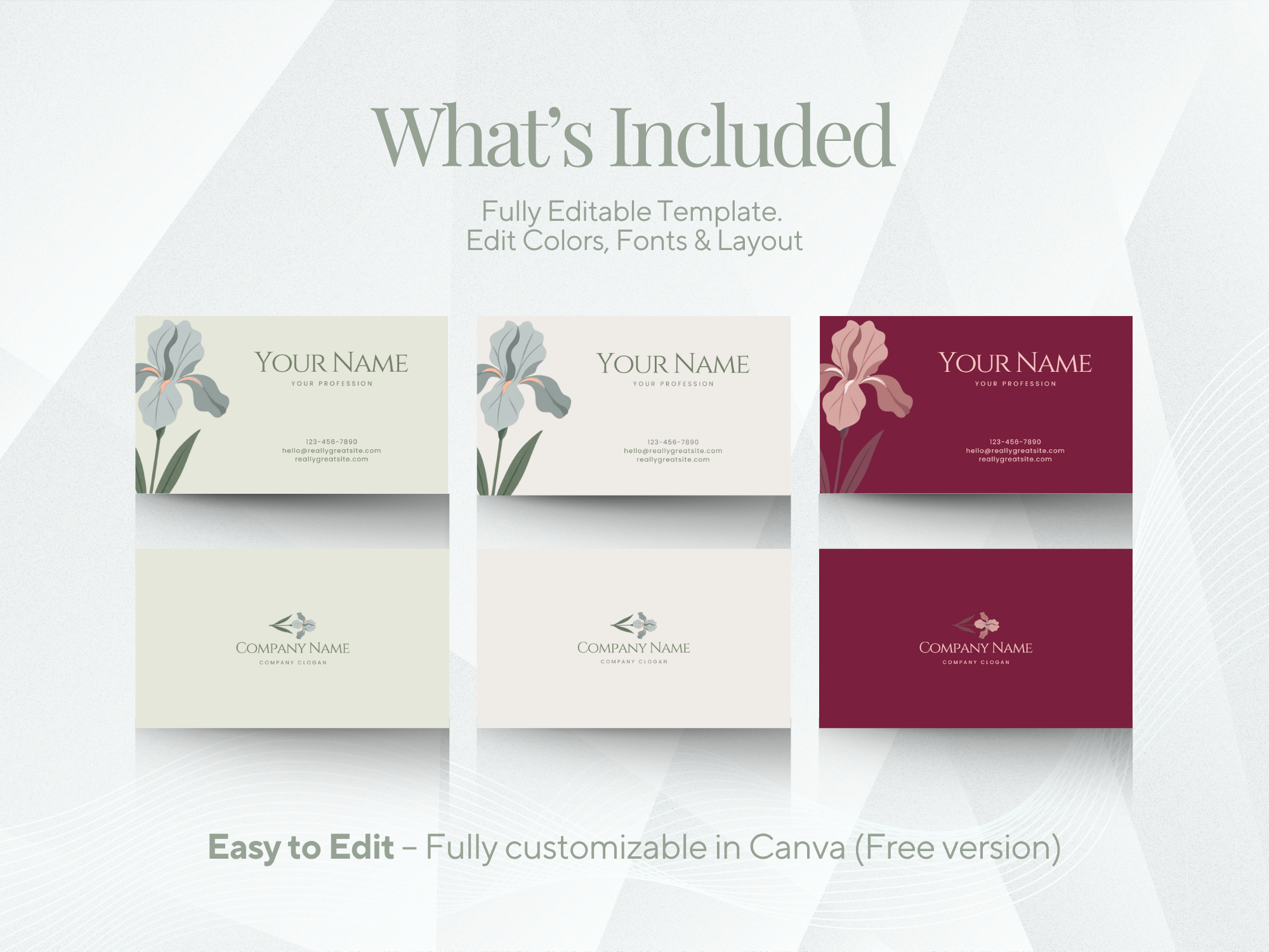 Elegant Iris Floral Business Card Template | Editable Canva Design