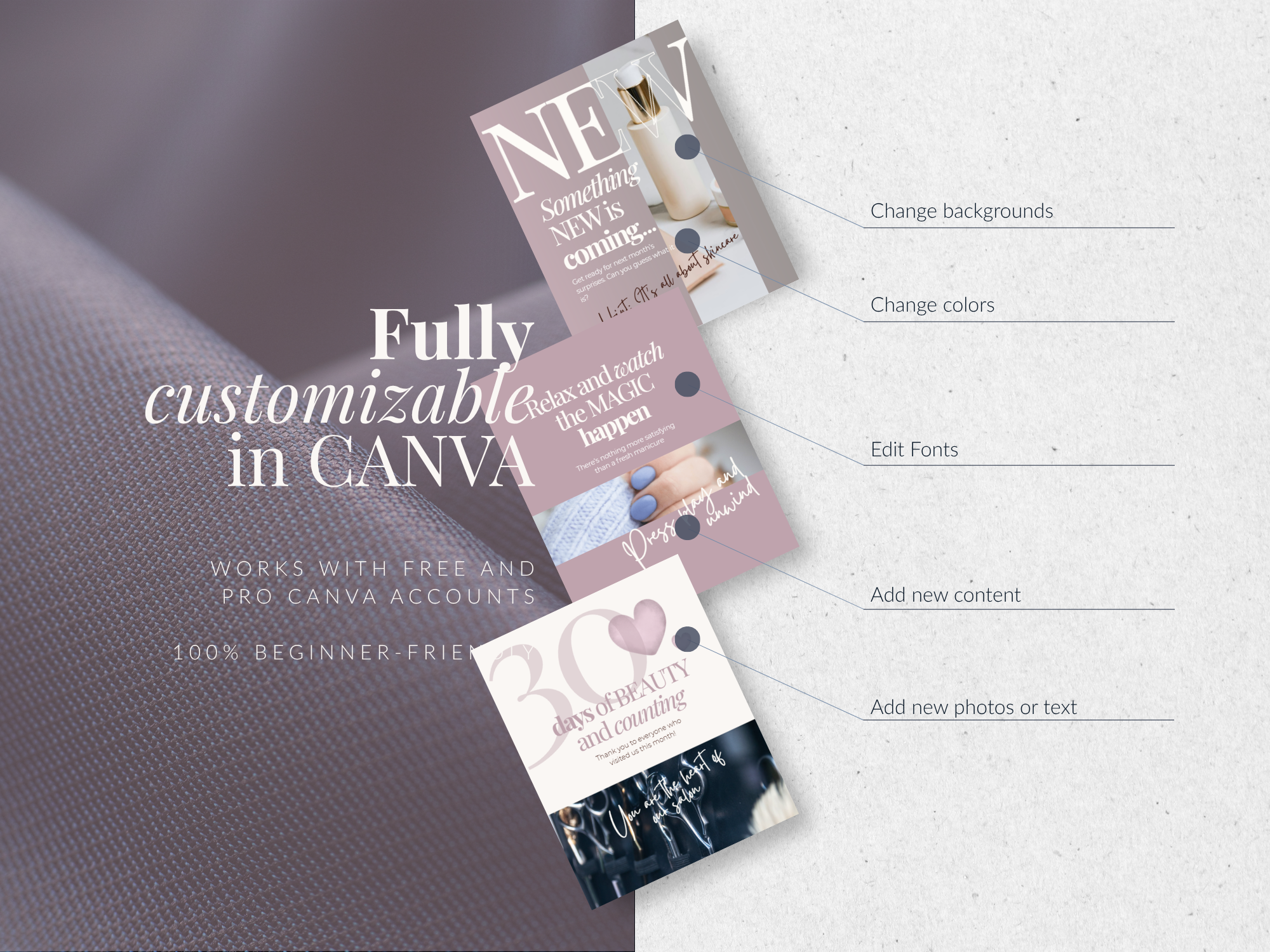 The Ultimate Beauty Salon Instagram Bundle – 74+ Blush Pink Canva Templates | 30 Posts, 30 Stories, 2 Carousels & 12 Highlights The Ultimate Beauty Salon Instagram Bundle – 74+ Blush Pink Canva Templates | 30 Posts, 30 Stories, 2 Carousels & 12 Highlights
