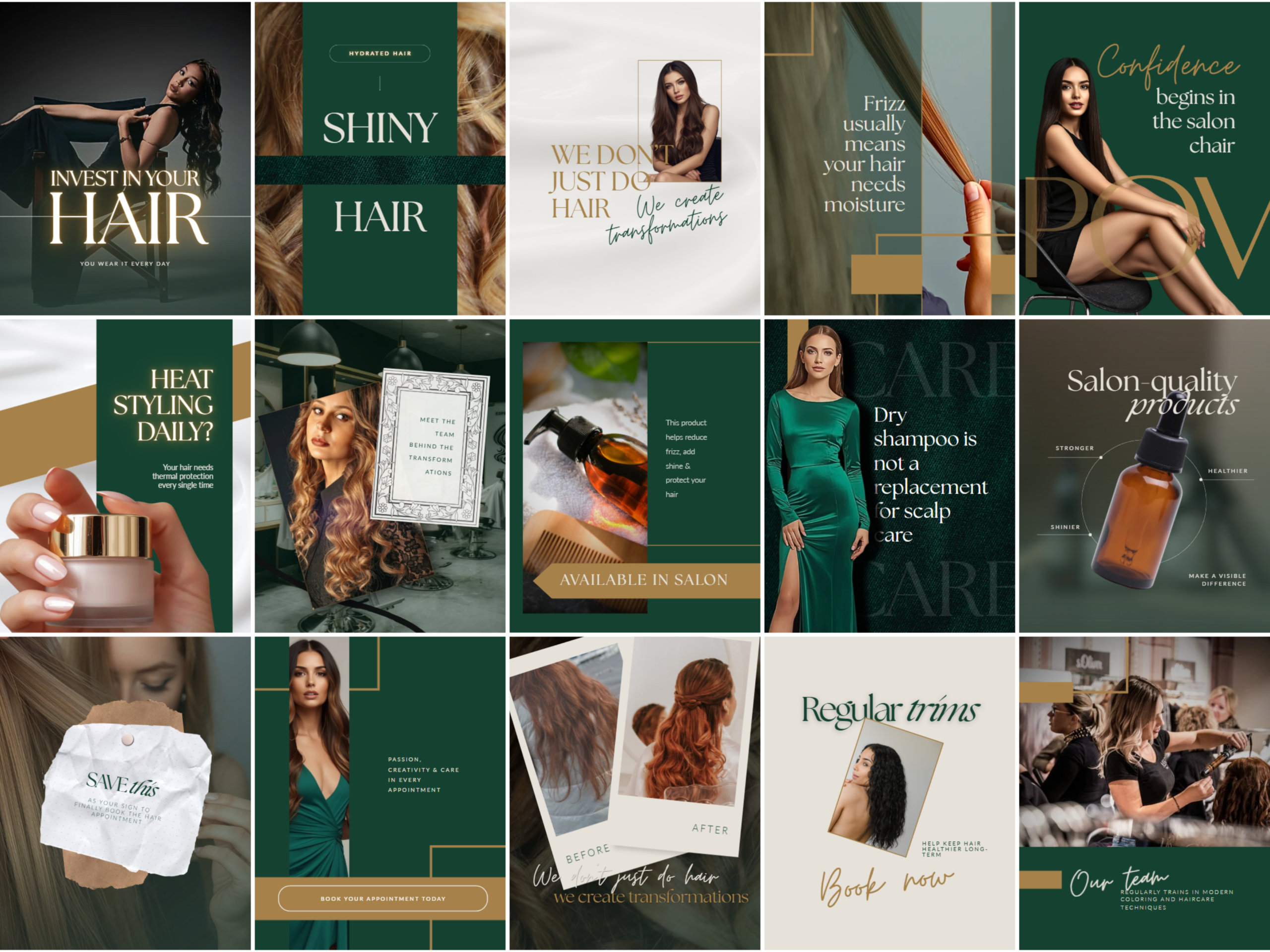 Beauty-Salon-Presentation Green & Gold Salon Social Media Kit