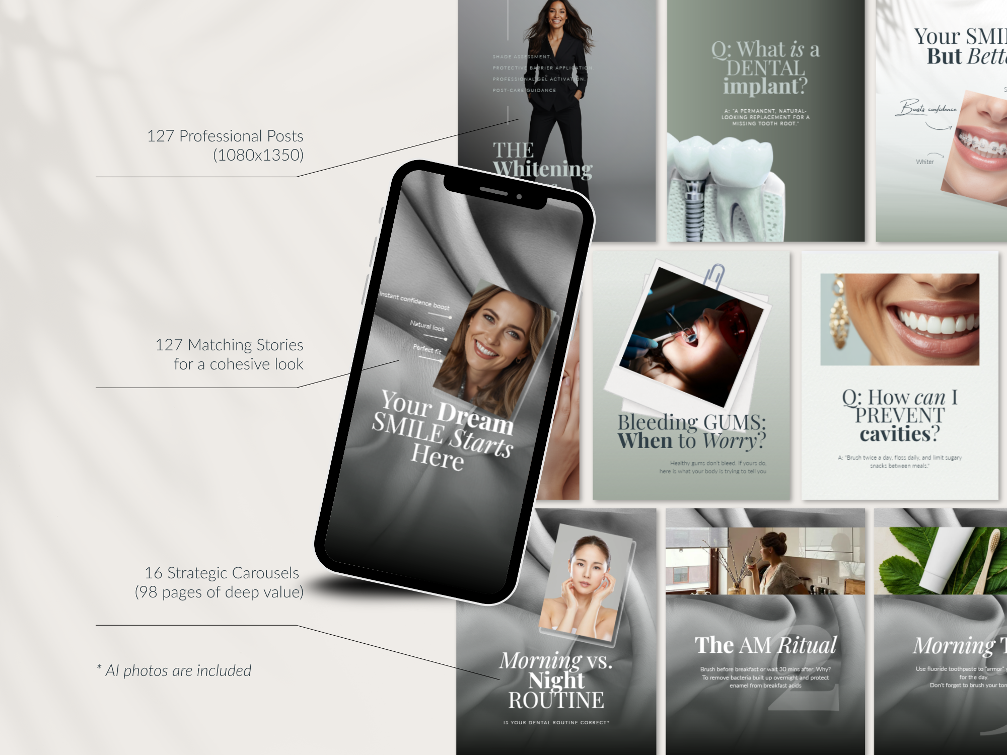 Educational carousel templates for cosmetic dentistry instagram marketing
