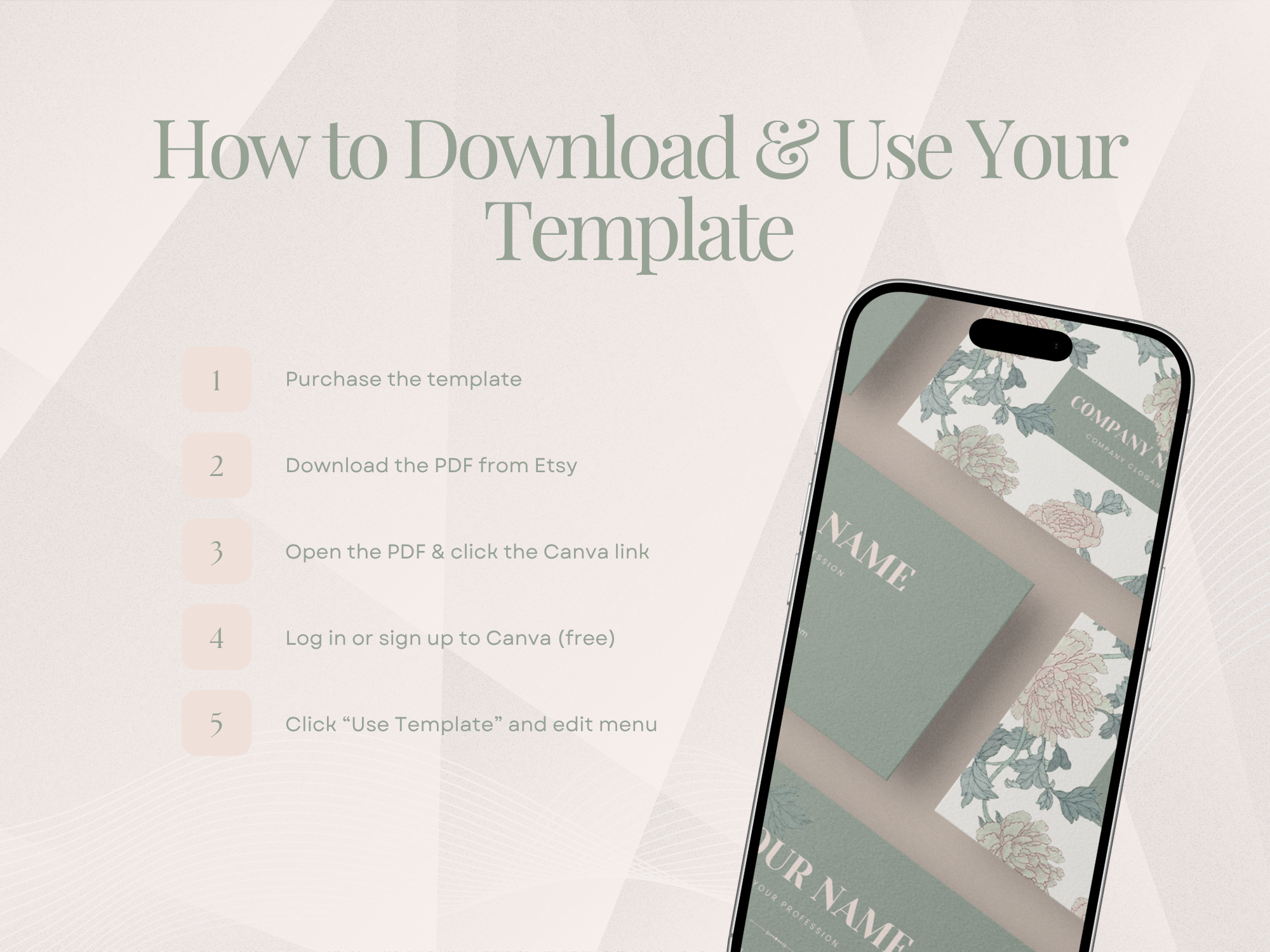 Sage Green Floral Business Card Canva Template — Elegant Peony Botanical Branding