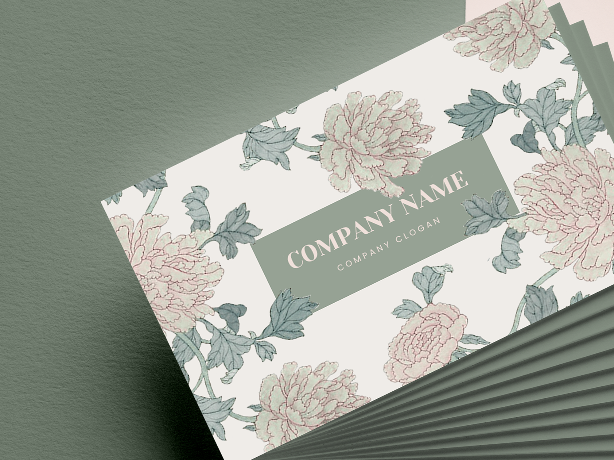 Sage Green Floral Business Card Canva Template — Elegant Peony Botanical Branding